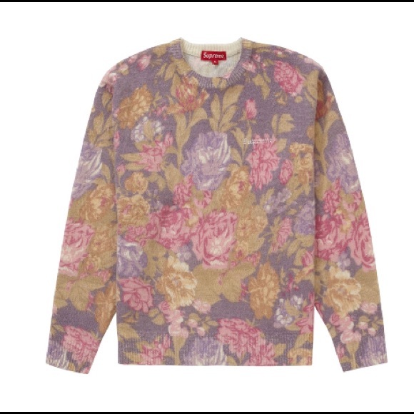 Supreme Printed Floral Angora Sweater Purple SS19